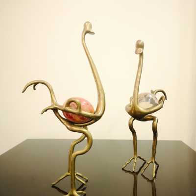 Bronze ostriches with their egg by Pierre Giraudon 