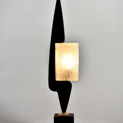 Metal, lacquered wood and frosted glass lamp