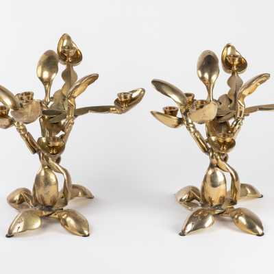Arman Pair of Bronze Spoon Candlesticks