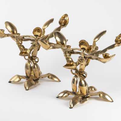 Arman Pair of Bronze Spoon Candlesticks