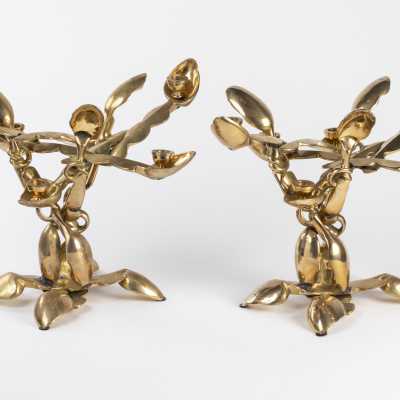 Arman Pair of Bronze Spoon Candlesticks