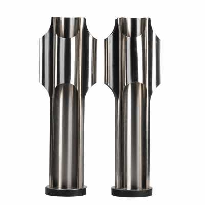 Maison Charles pair of stainless steel lamps