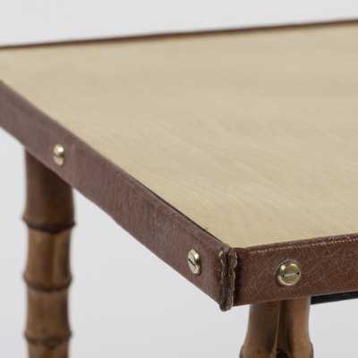 table Jacques Adnet leather bamboo