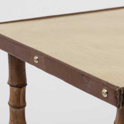 table Jacques Adnet leather bamboo