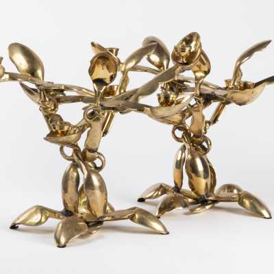 Arman Pair of Bronze Spoon Candlesticks