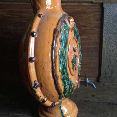 Popular Art from the South of France, XIXth. Lenticular form on pedestal, lead glaze with manganese (brown) and copper oxides (green)