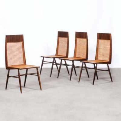 Set of 4 chairs Jacaranda wood and cane Edition Tenreiro Móveis e Decorações, Rio 1949