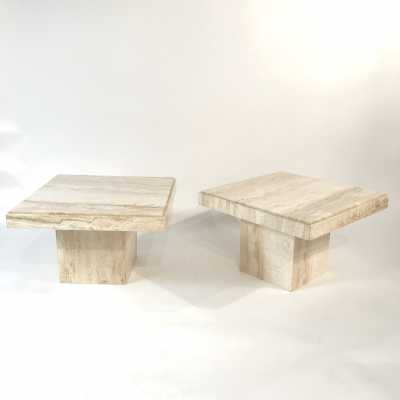 Pair of travertin side tables - vintage side tables -