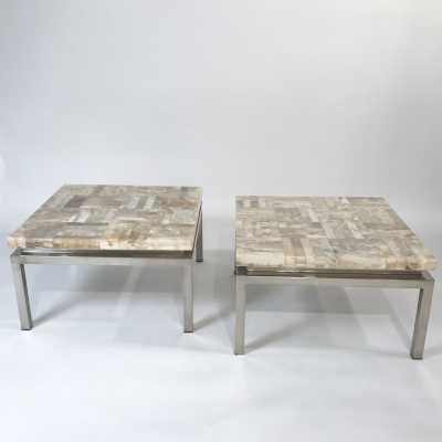 Pair of vintage side tables - onyx - Jansen - antiques- Paul Bert Serpette - flea market