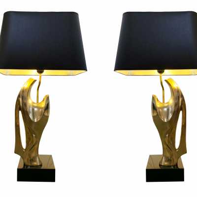 Pair of Bronze Lamps Alain Chervet 1970