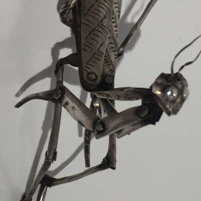 Jizaimono Praying mantis articulated in solid silver - Japan