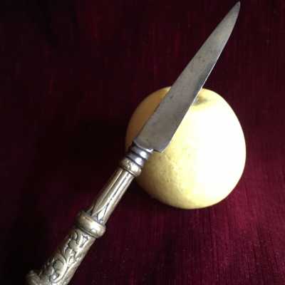 Wrought iron blade, blade and ferrule in one part. Decor with leafy foliage, Louis XIV style
