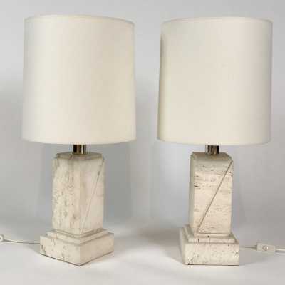 Pair of travertine lamps.