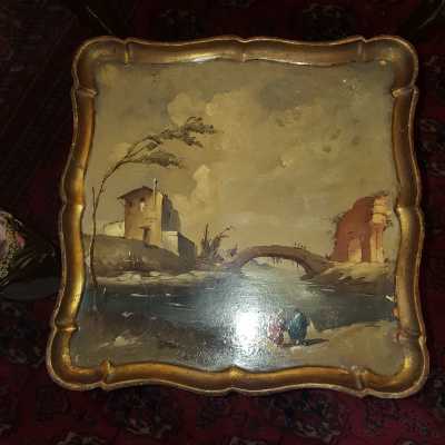 Nesting tables Golden Wood with Italian painting twentieth