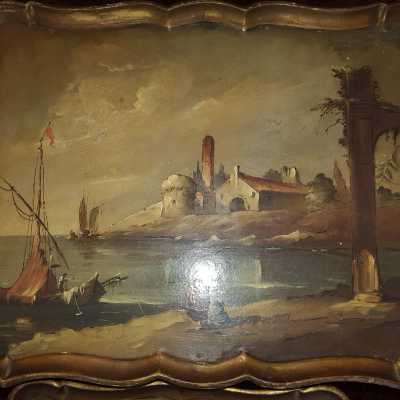 Nesting tables Golden Wood with Italian painting twentieth
