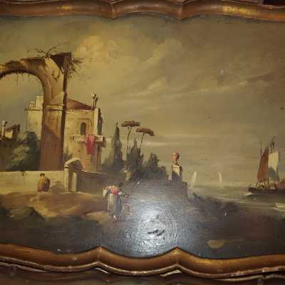 Nesting tables Golden Wood with Italian painting twentieth