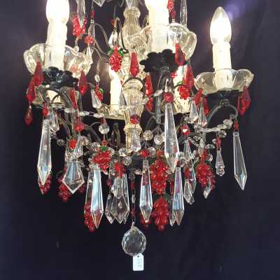 Twentieth chandelier with White pendants and Red Grape fruits