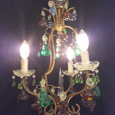 Twentieth bronze chandelier with fruit pendants