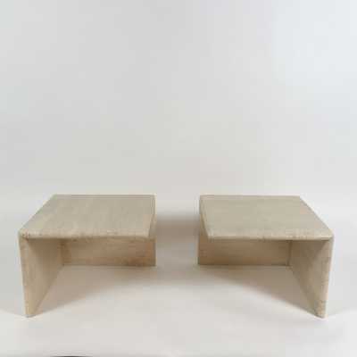 Pair of travertine side tables