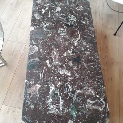 RED MARBLE AND CHROME COFFEE TABLE