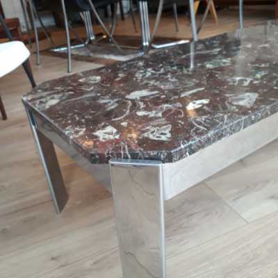 RED MARBLE AND CHROME COFFEE TABLE