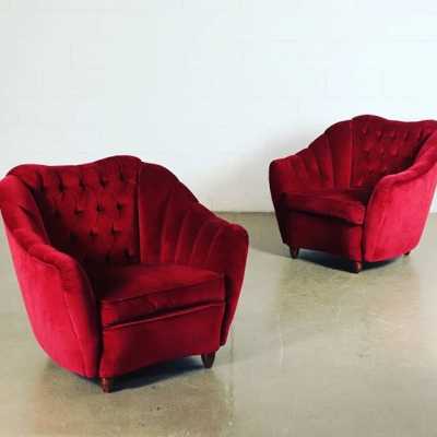 pair red red armchairs