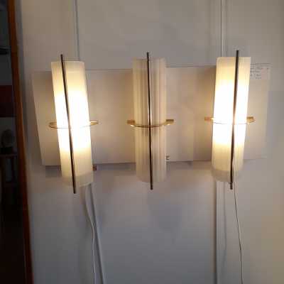 Arlus wall lights in brass and sandblasted glass