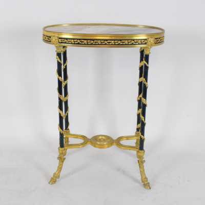 Guéridon oval en bois et bronze, époque XIXème siècle