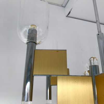 chandelier brass chrome metal sciolari italy 1970