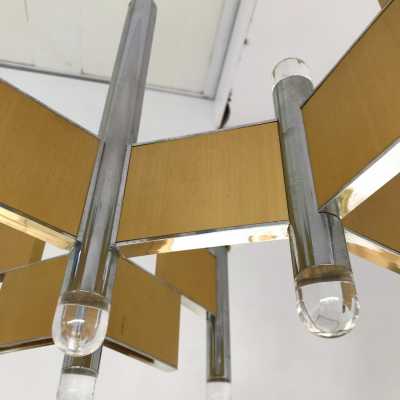 chandelier brass chrome metal sciolari italy 1970