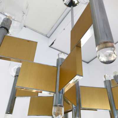 chandelier brass chrome metal sciolari italy 1970