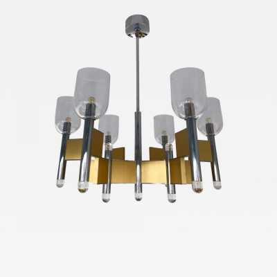 chandelier brass chrome metal sciolari italy 1970