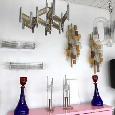 wall lamps pair murano glass metal vistosi 1970 1990