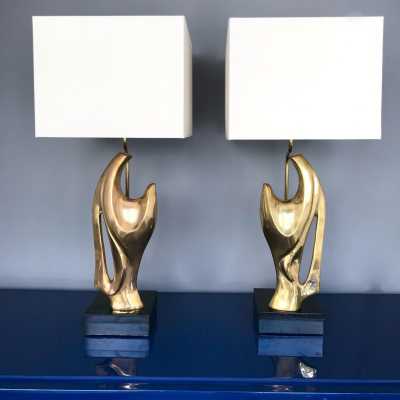 lamps pair gilded bronze alain bedside france 1970