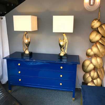 lamps pair gilded bronze alain bedside france 1970