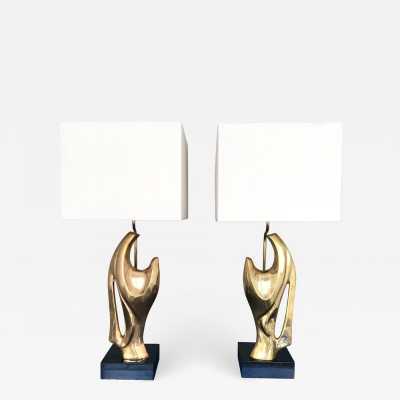 lamps pair gilded bronze alain bedside france 1970