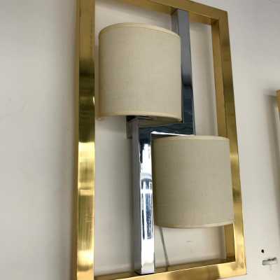 wall lights pair brass metal banci italy 1970 1980