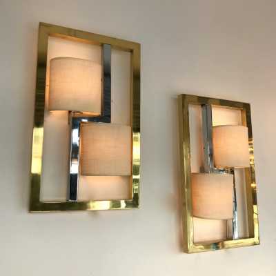 wall lights pair brass metal banci italy 1970 1980