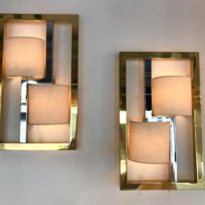 wall lights pair brass metal banci italy 1970 1980