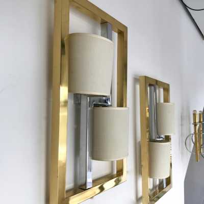 wall lights pair brass metal banci italy 1970 1980