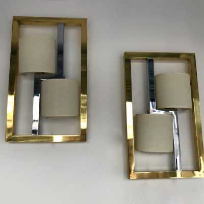 wall lights pair brass metal banci italy 1970 1980