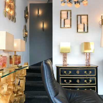 wall lights pair brass metal banci italy 1970 1980