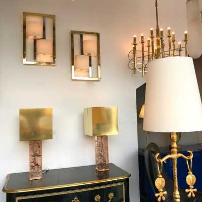wall lights pair brass metal banci italy 1970 1980