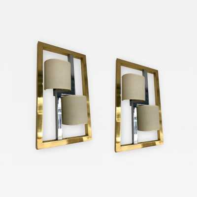 wall lights pair brass metal banci italy 1970 1980