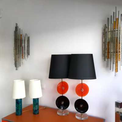 Wrought iron glass sconces Biancardi Jordan Arte Italy 1970 poliarte