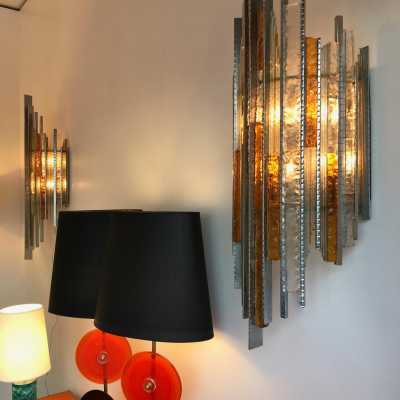 Wrought iron glass sconces Biancardi Jordan Arte Italy 1970 poliarte
