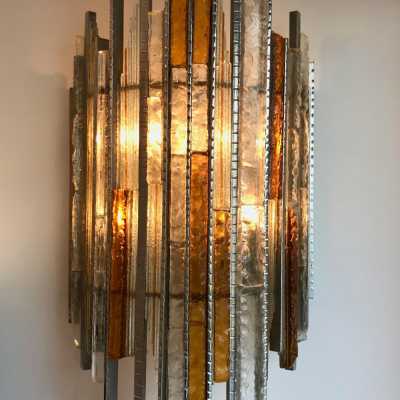 Wrought iron glass sconces Biancardi Jordan Arte Italy 1970 poliarte