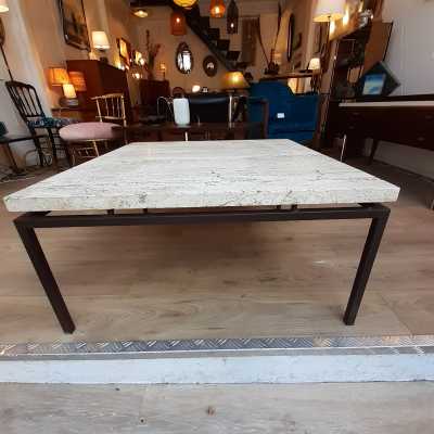 Square metal and stone coffee table