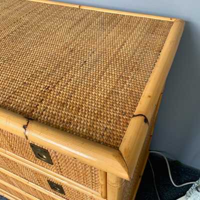 Chest of drawers rattan bamboo brass dal vera italy 1970