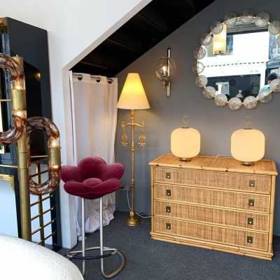 Chest of drawers rattan bamboo brass dal vera italy 1970